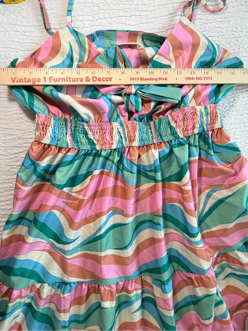 Grace and Emma Boutique Wavy Stripe Pink & Teal Maxi Dress with Front Tie - Picture 10 of 10
